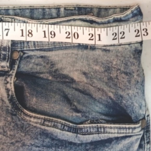Red Ape Moto Biker Acid Wash Blue Jean Whisker Distress Ribs 46 Skinny Big Tall - Picture 9 of 12